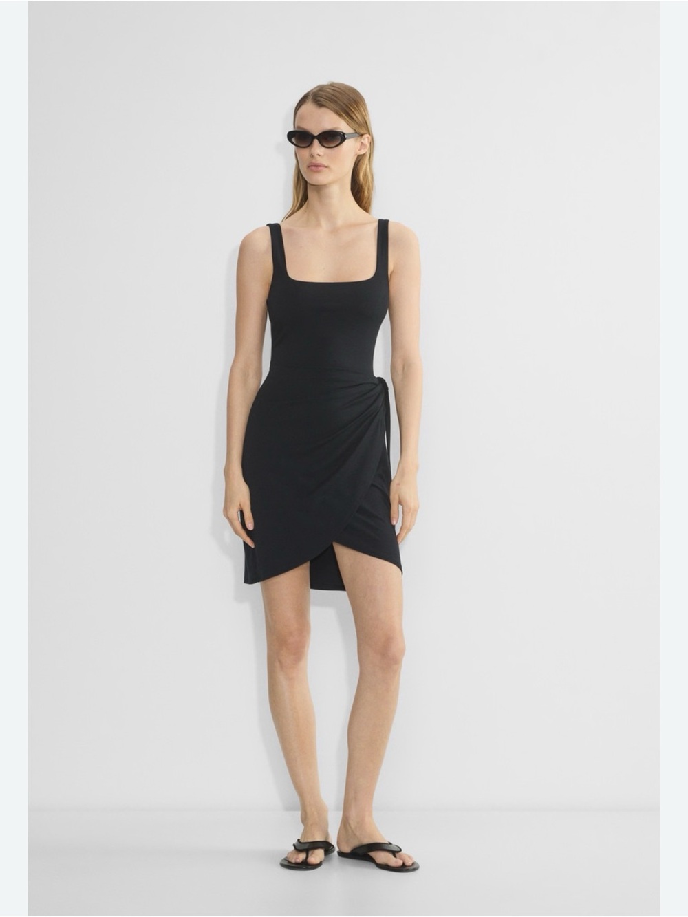Aritzia Black Square-Neck Draped Mini Dress